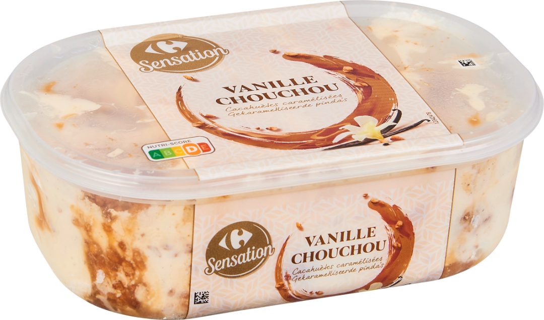 Bac vanille chouchou - cacahuètes caramélisées 900ml Carrefour Sensation : photo du produit rappelé le 29/07/2021