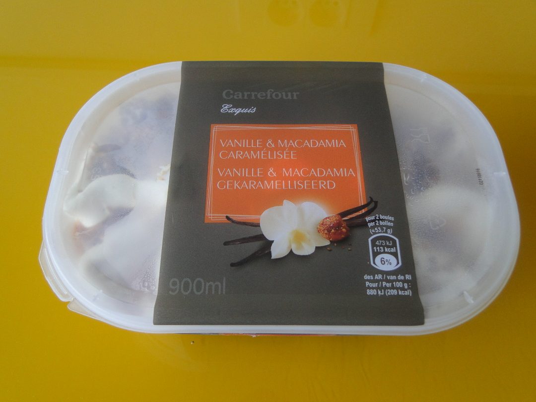 Bac vanille & macadamia caramélisée 900ml Carrefour : photo du produit rappelé le 29/07/2021