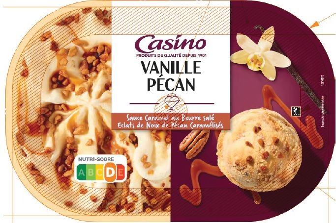 Bacs glaces 900ml Casino façon rocher, vanille pécan, saveur crème brûlée : photo 2 sur 3 du produit rappelé le 30/07/2021