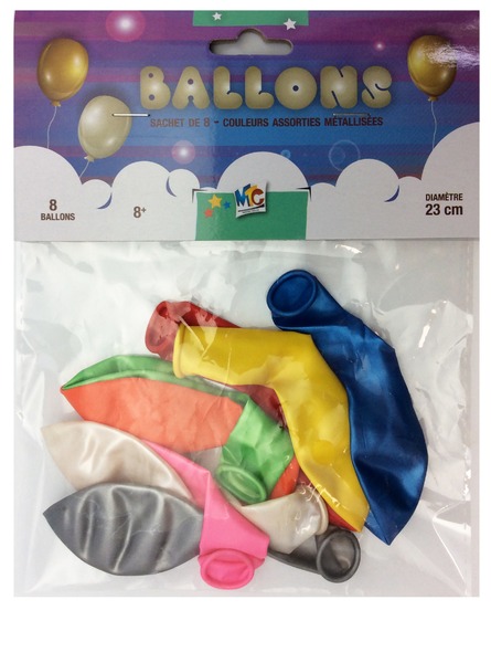 Ballons à gonfler - sachet de 8 couleurs assorties métallisées MTC : photo du produit rappelé le 28/11/2022
