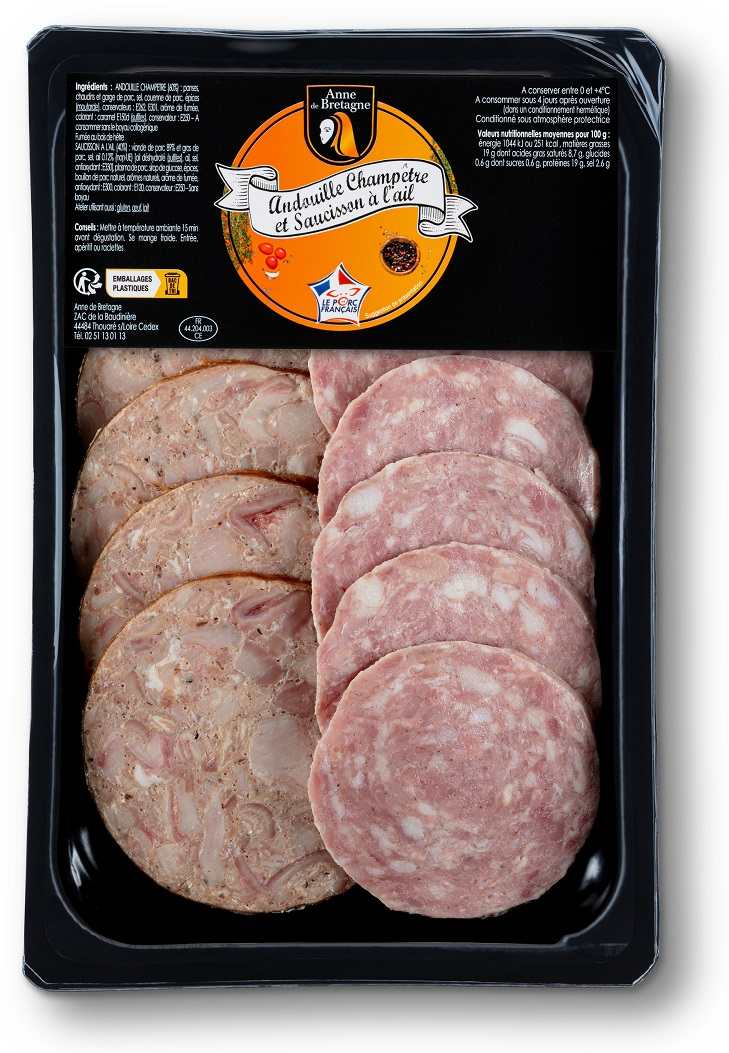 Barquette andouille champêtre et saucisson a l’ail Anne de Bretagne : photo du produit rappelé le 13/11/2025