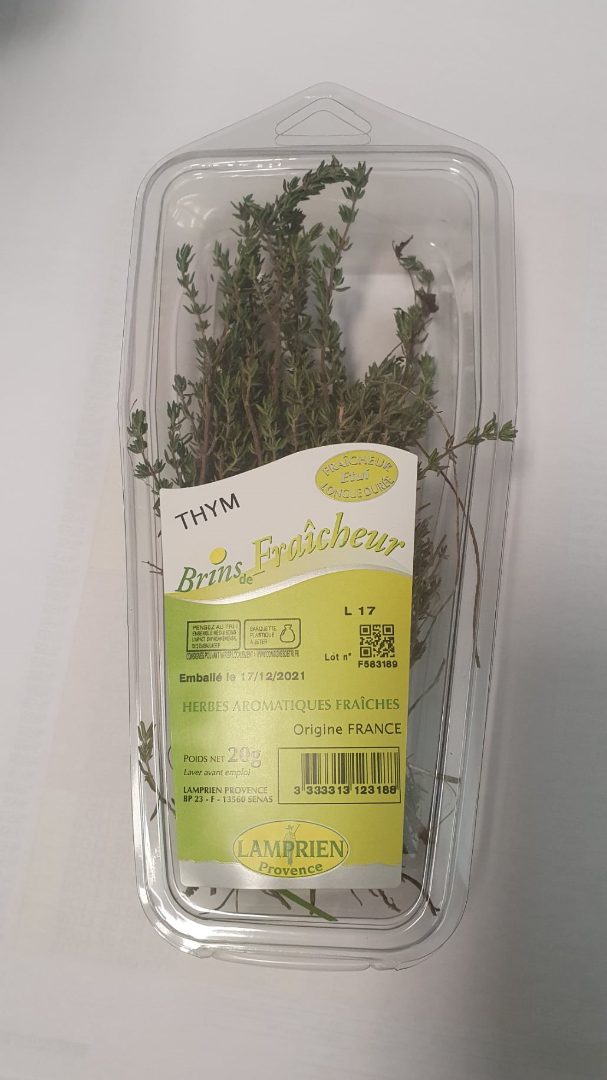 Barquette thym Bins de Fraicheur : photo du produit rappelé le 24/12/2021