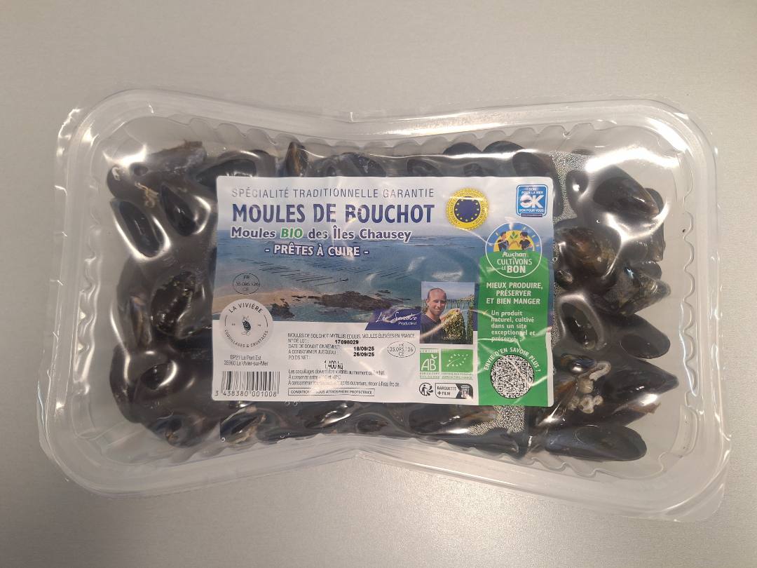 Barquettes 1.4kg moules de bouchot bio STG des iles chausey La Viviere : photo du produit rappelé le 24/09/2025