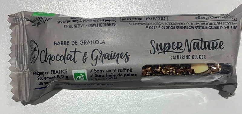 Barres individuelles chocolat & graines 40g Supernature : photo du produit rappelé le 30/06/2021