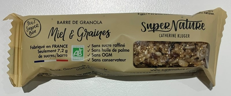 Barres individuelles miel & graines 35g Supernature : photo du produit rappelé le 30/06/2021