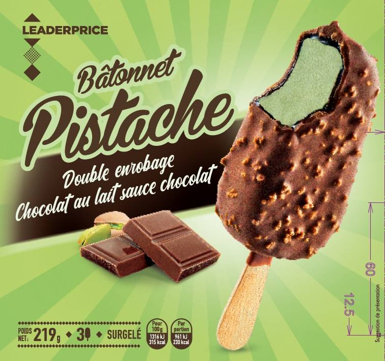 Bâtonnet pistache double enrobage chocolat au lait sauce Leader Price : photo du produit rappelé le 03/12/2021