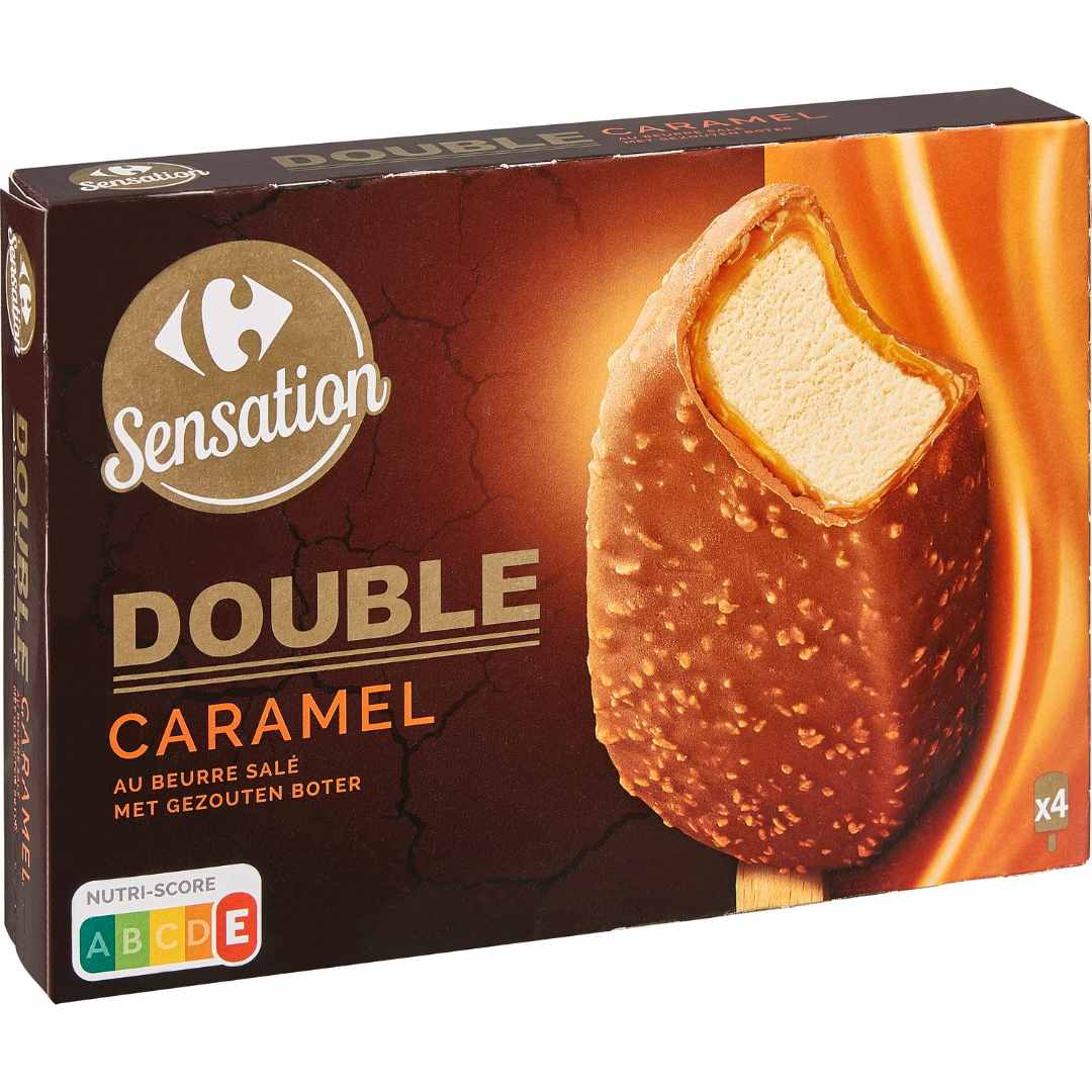 Bâtonnets double - caramel au beurre salé x4 Carrefour Sensation : photo du produit rappelé le 29/07/2021