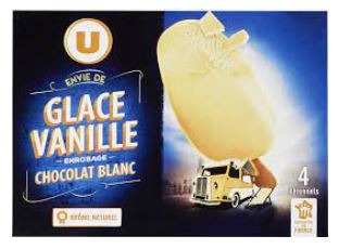 Bâtonnets envie vanille chocolat blanc u x4 258g : photo du produit rappelé le 03/12/2021