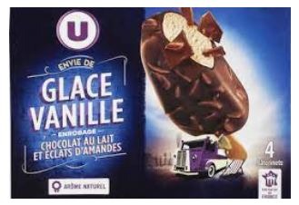 Bâtonnets envie vanille chocolat lait amandes u x4 263g : photo du produit rappelé le 03/12/2021
