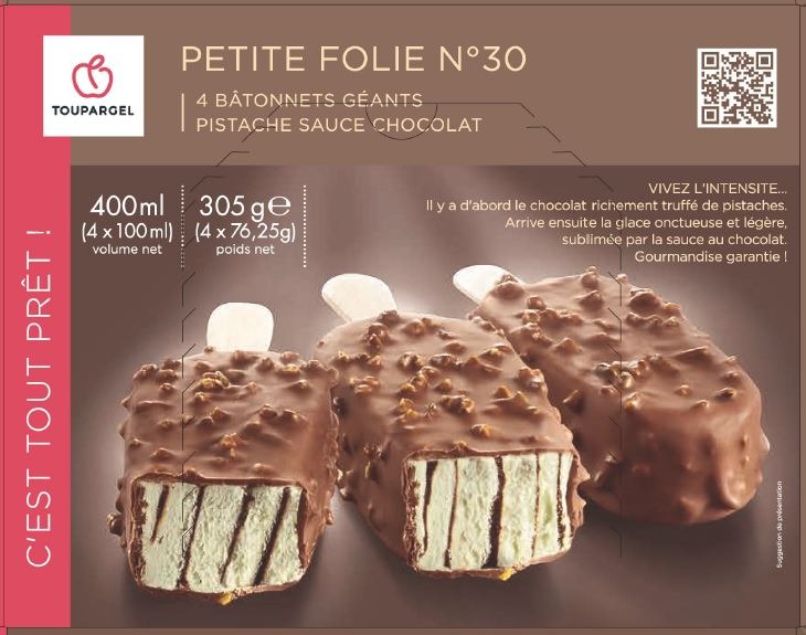 Batonnets geants pistache sauce chocolat Toupargel : photo du produit rappelé le 23/02/2022