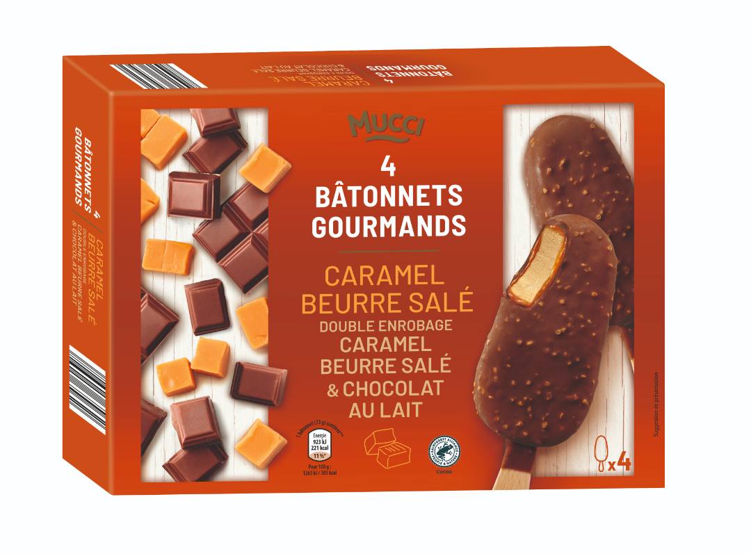 Bâtonnets gourmands x4 - caramel beurre salé Mucci : photo du produit rappelé le 02/08/2021