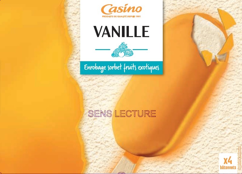 Bâtonnets vanille enrobage sorbet fruits exotiques x4 282g / 400ml Casino : photo du produit rappelé le 03/02/2022