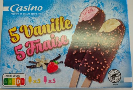 Bâtonnets vanille/fraise x10 – 380g Casino : photo du produit rappelé le 30/07/2021