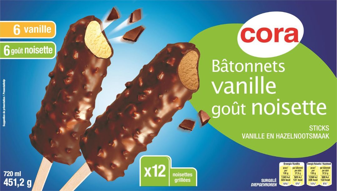 Bâtonnets vanille goût noisette 12x60 ml Cora : photo du produit rappelé le 28/07/2021