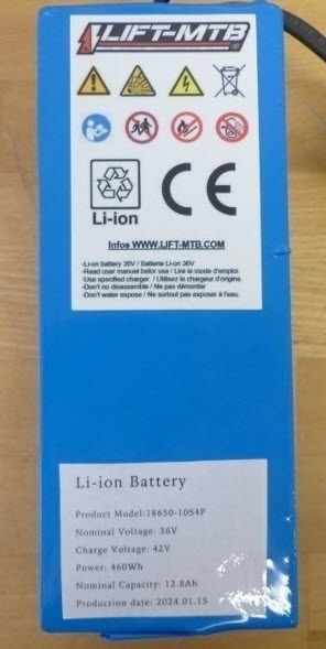 Batterie vélo électrique VAE de marque lift mtb 36v : photo 2 sur 2 du produit rappelé le 10/02/2025
