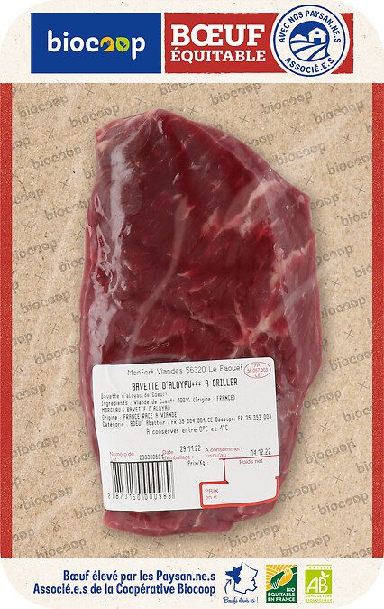 Bavette aloyau***(1) env. 140g Biocoop : photo du produit rappelé le 16/10/2025