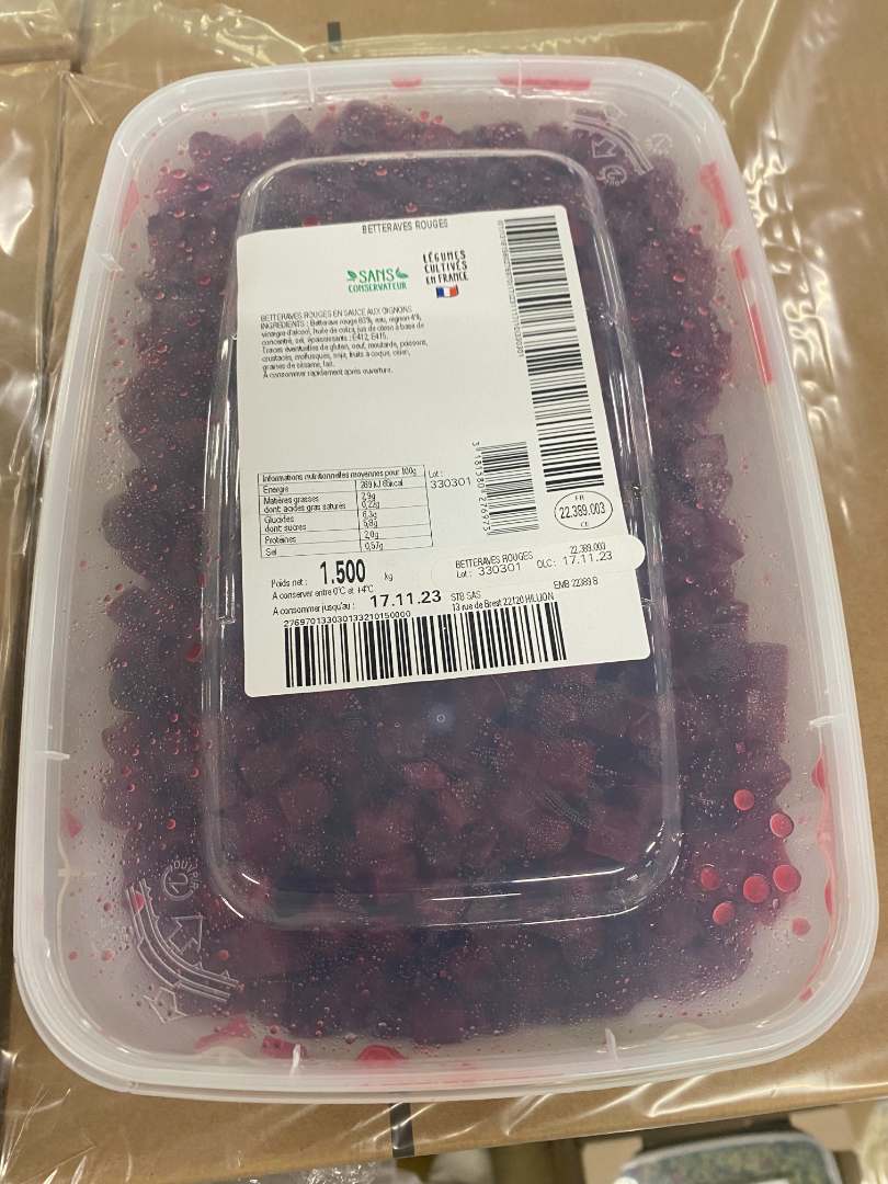 Betteraves rouges : photo du produit rappelé le 02/11/2023