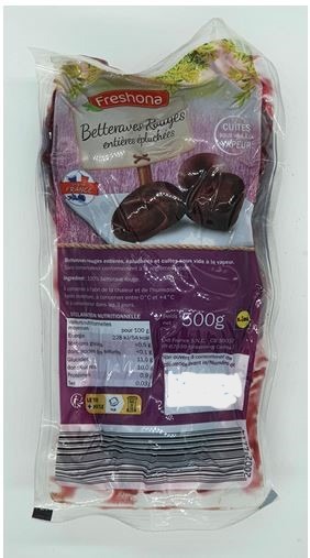 Betteraves rouges épluchées, 500g Freshona : photo du produit rappelé le 26/09/2024