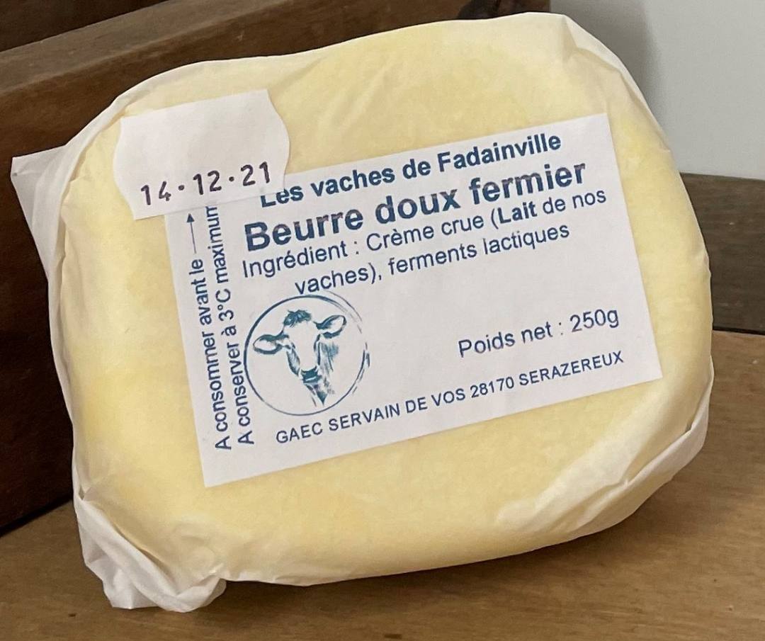 Beurre cru doux Les Vaches de Fadainville : photo du produit rappelé le 08/02/2023