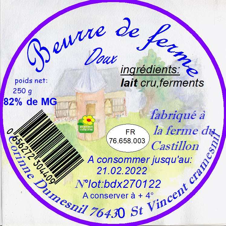 Beurre de ferme doux La Ferme Dumesnil : photo du produit rappelé le 10/03/2022