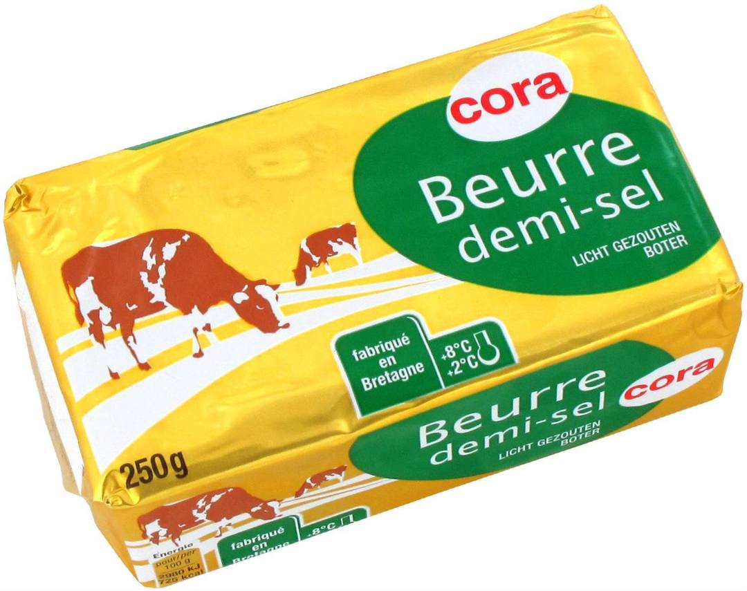 Beurre demi-sel de Bretagne plaquette 250g Cora : photo du produit rappelé le 03/11/2022