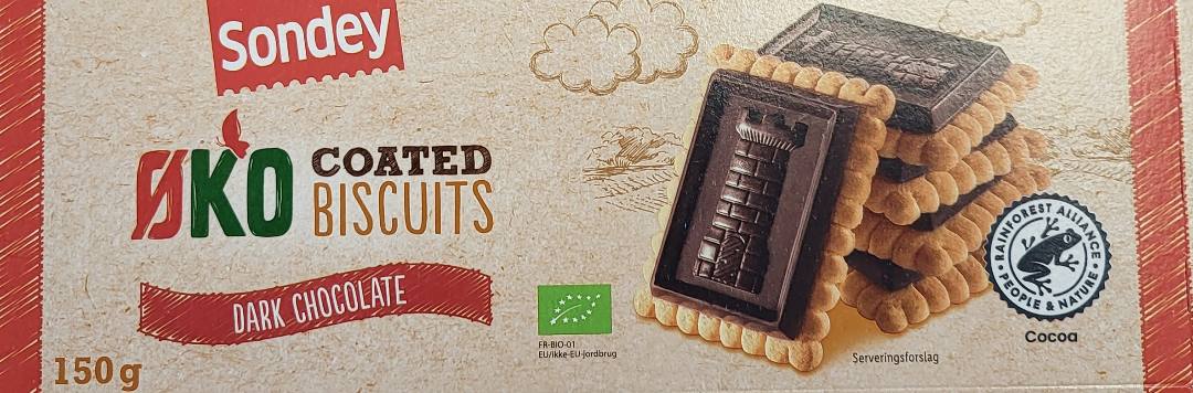 Biscuits tablette chocolat noir bio Sondey : photo du produit rappelé le 20/06/2022