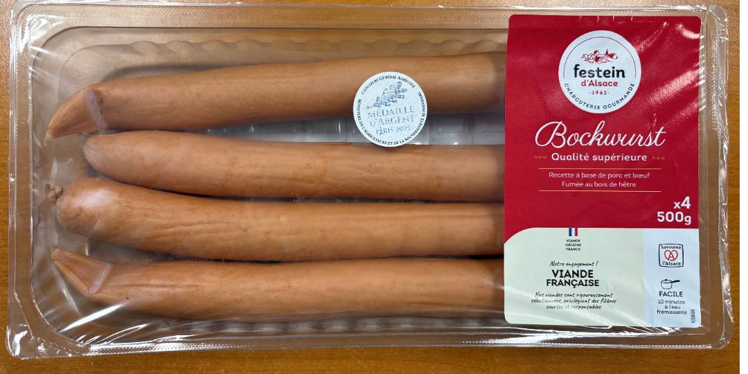 Bockwurst qualite superieure x4 - 500g Festein d'Alsace : photo du produit rappelé le 12/06/2025
