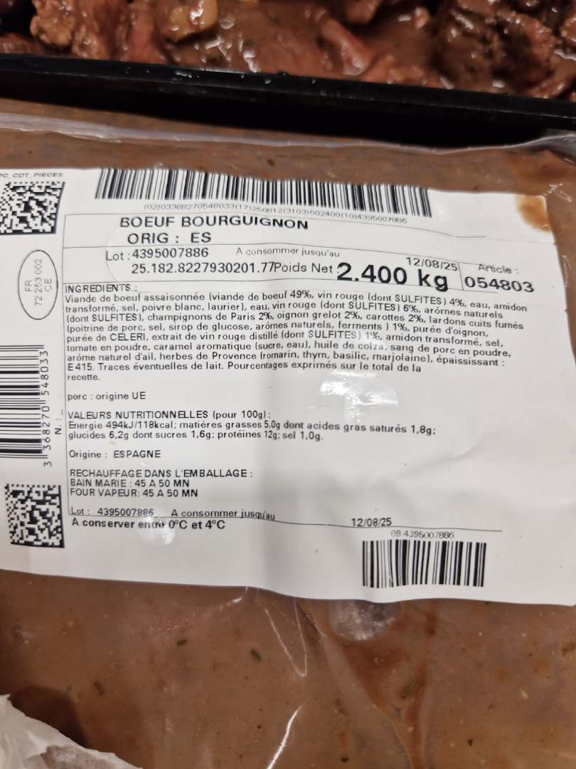 Boeuf bourguignon Epc : photo du produit rappelé le 23/07/2025