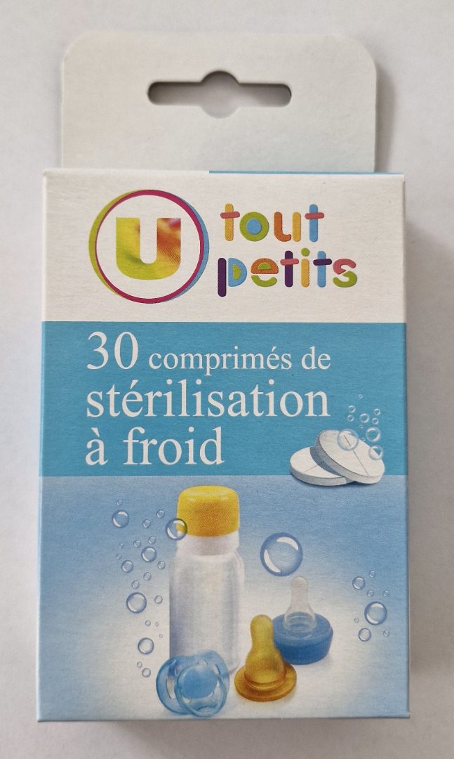 Boite de 30 comprimes de sterilisation a froid utp U Tout Petit : photo du produit rappelé le 09/09/2024
