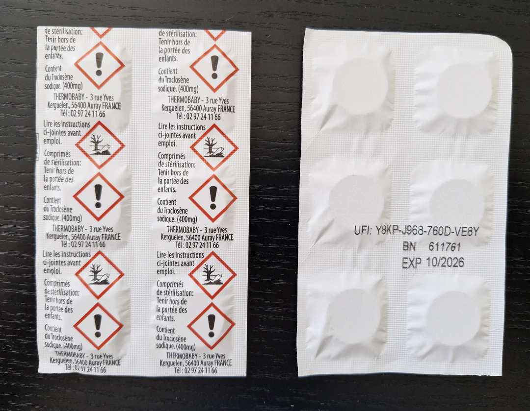Boite de 30 comprimes de sterilisation a froid utp U Tout Petit : photo 3 sur 3 du produit rappelé le 09/09/2024