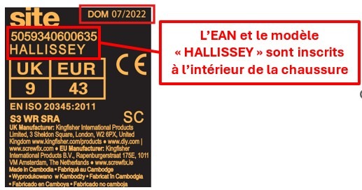Bottines de sécurité marron (toutes pointures) Site : photo 2 sur 2 du produit rappelé le 10/11/2025