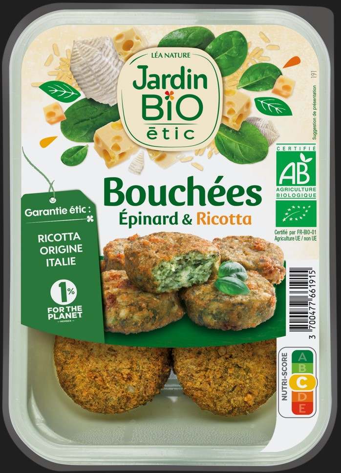 Bouchées épinards et ricotta Jardin BIO Etic : photo du produit rappelé le 08/06/2023