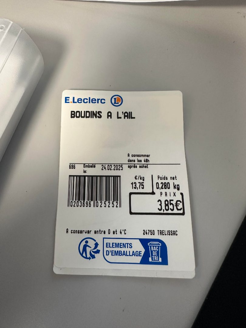 Boudin a l'ail Maison Vaux : photo du produit rappelé le 24/02/2025