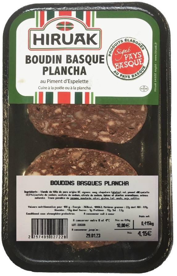 Boudin basque plancha Hiruak : photo 2 sur 4 du produit rappelé le 09/12/2022