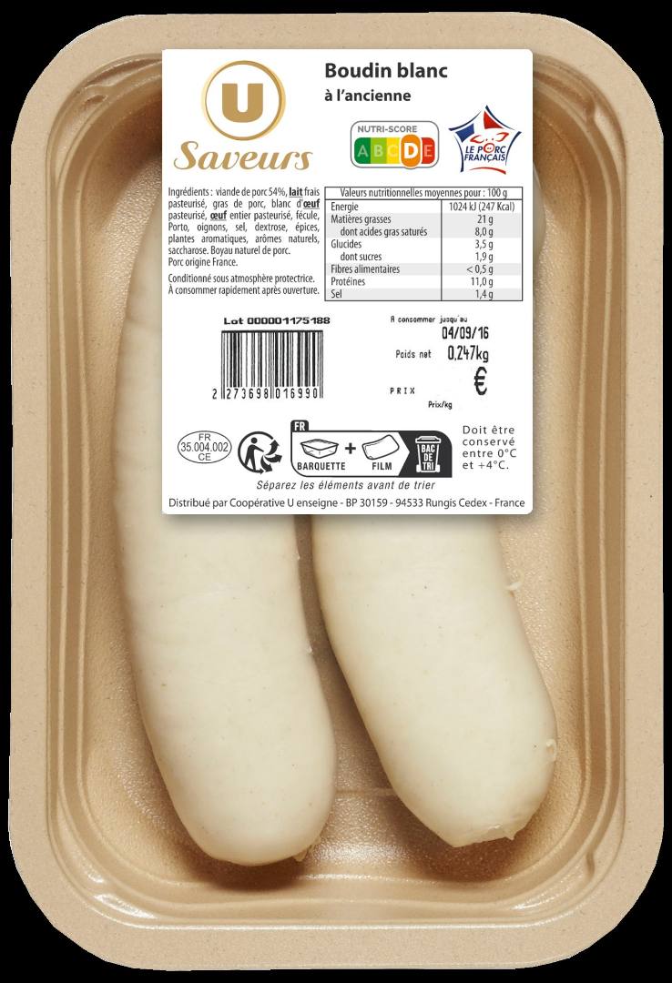 Boudin blanc à l'ancienne u saveurs : photo du produit rappelé le 19/01/2026