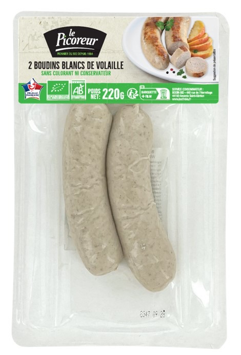 Boudin blanc de volaille bio skinx2 fix 220g picoreur Le Picoreur : photo du produit rappelé le 01/10/2025