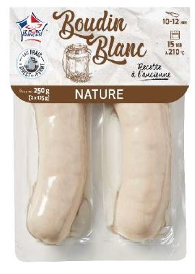 Boudin blanc nature recette à l'ancienne 2x125g : photo du produit rappelé le 21/10/2021