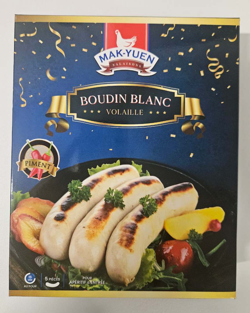 Boudin blanc volaille piment Mak Yuen : photo du produit rappelé le 03/12/2025