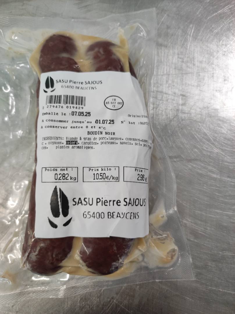 Boudin de porc Pierre Sajous : photo du produit rappelé le 26/05/2025