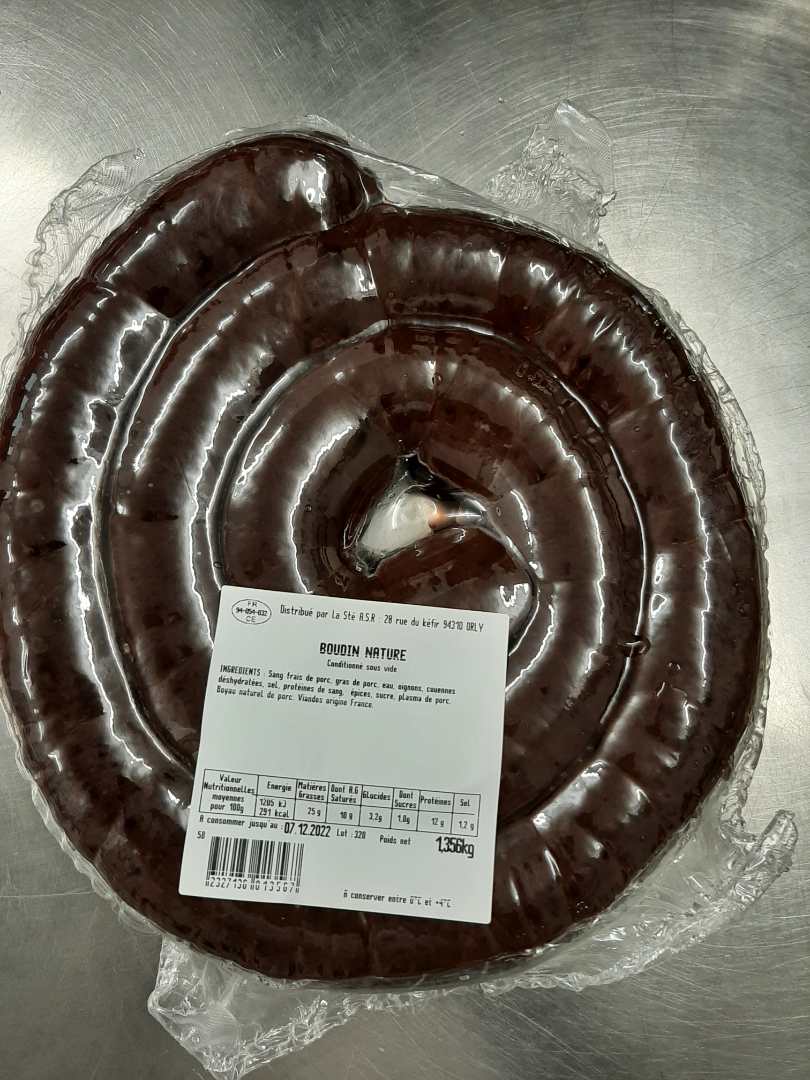 Boudin nature sous vide Aux Spécialités Réunies : photo du produit rappelé le 25/11/2022