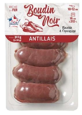 Boudin noir antillais recette à l'ancienne 5x60g : photo du produit rappelé le 21/10/2021