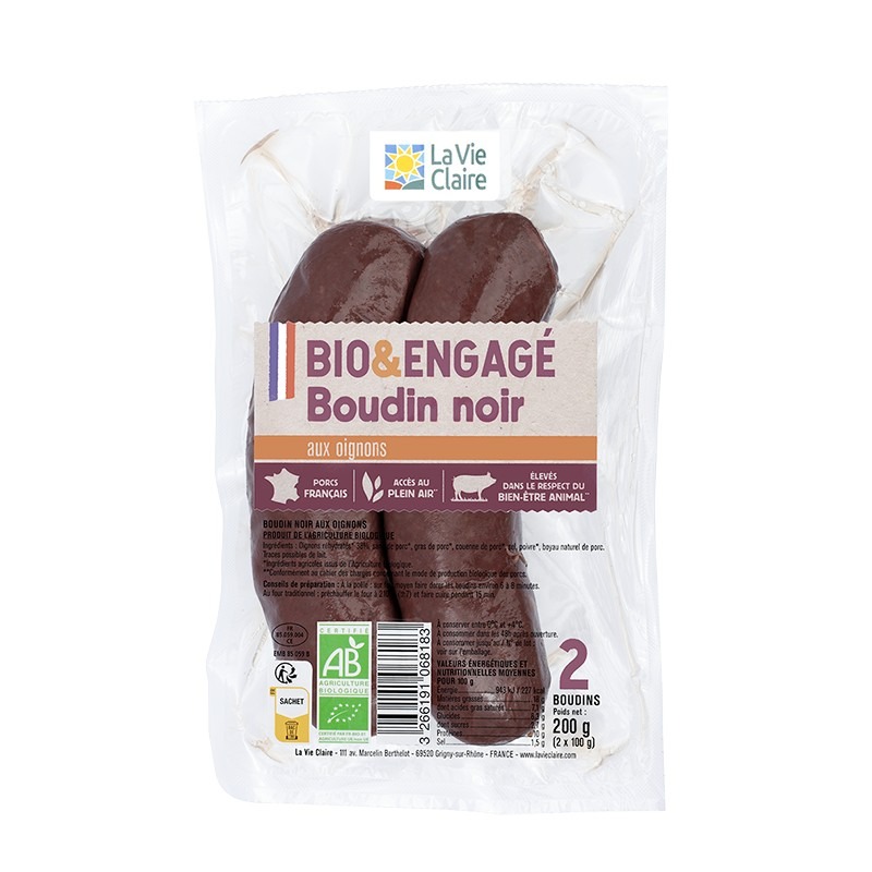 Boudin noir aux oignons x2 200g La Vie Claire : photo du produit rappelé le 01/10/2025