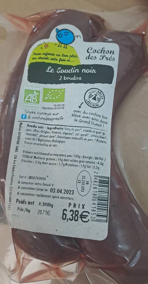 Boudin noir Cochon des Prés : photo du produit rappelé le 21/03/2023