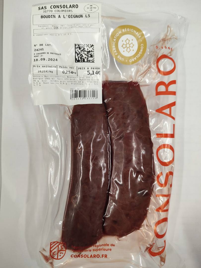 Boudin oignon Consolaro : photo du produit rappelé le 17/09/2024