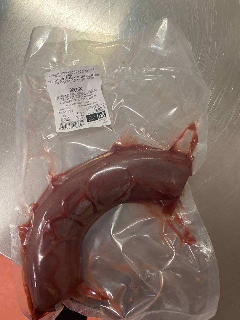 Boudin Salaison Charcuterie BIO Yssingelaise : photo du produit rappelé le 24/03/2025