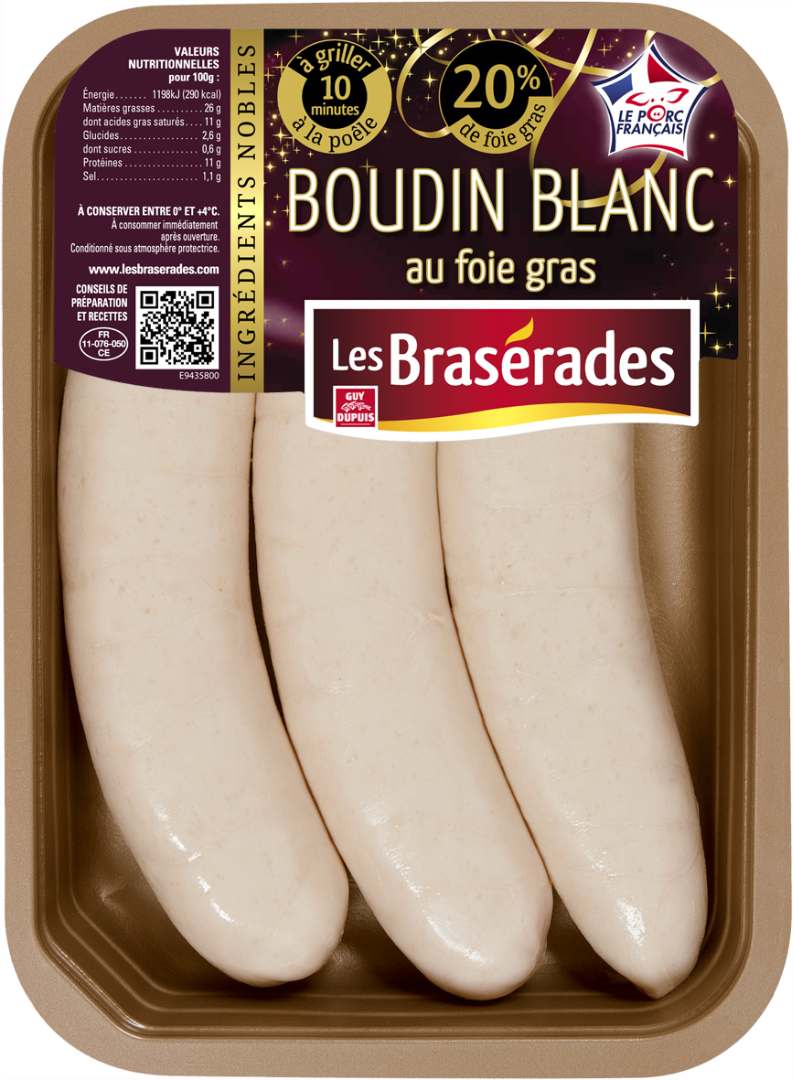 Boudins blancs au foie gras Les Braserades : photo du produit rappelé le 14/12/2021