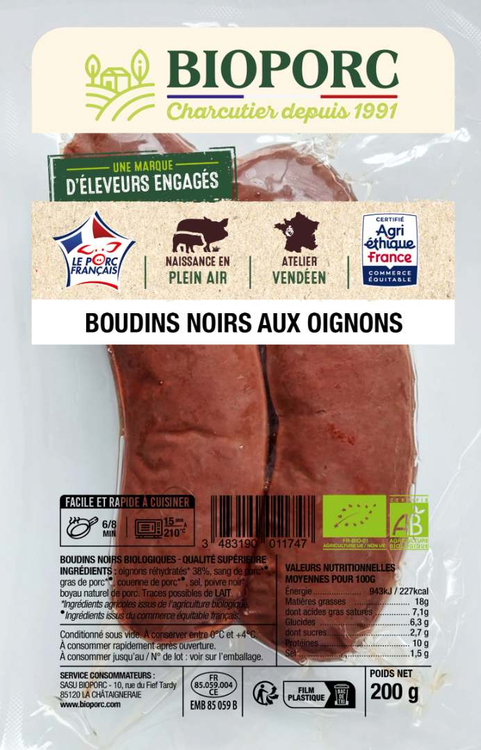 Boudins noirs aux oignons Bioporc : photo du produit rappelé le 01/10/2025