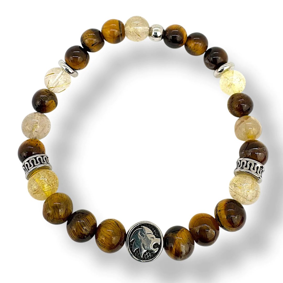 Bracelet homme lion œil de tigre / quartz rutile / perle Cœur de Perles : photo du produit rappelé le 08/06/2026
