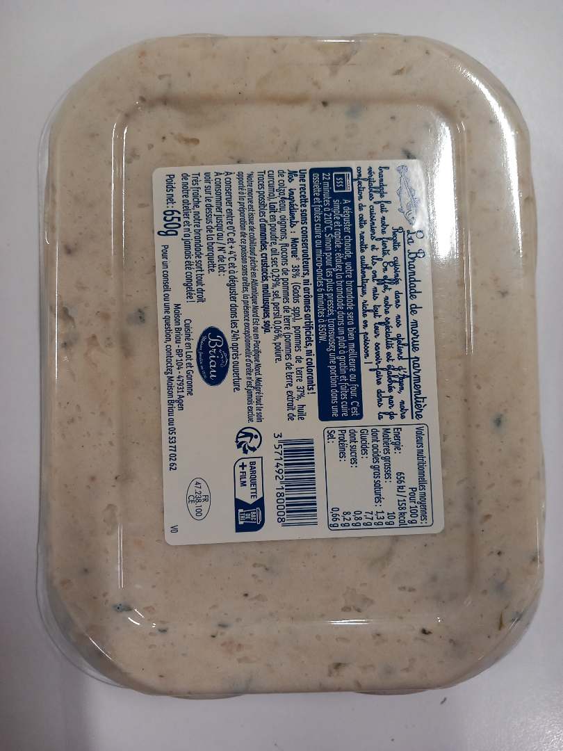 Brandade de morue parmentière Maison Briau : photo 2 sur 2 du produit rappelé le 08/11/2023
