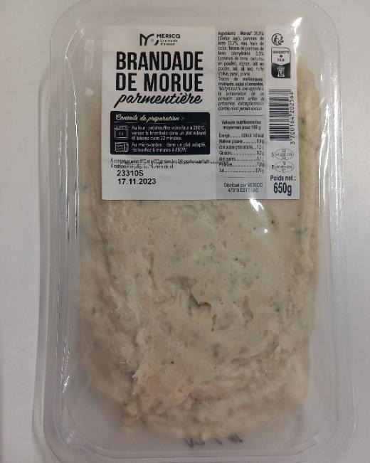 Brandade de morue parmentière Mericq : photo du produit rappelé le 08/11/2023